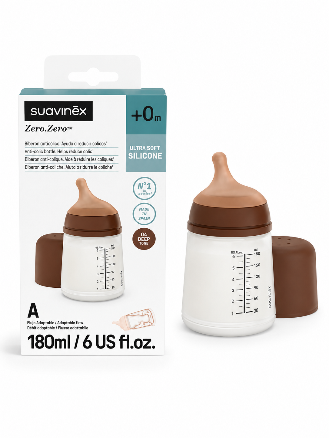 Biberón Suavinex Zero.Zero™ Anticólico 180 ml – Flujo Adaptable +0m